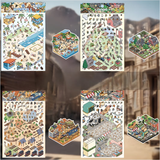 Kitty Town Adventures 3D Sticker | 4 Cute Miniature Sticker