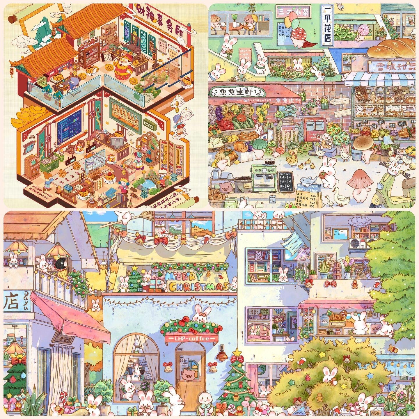 YuYu Town 3D Sticker | 3 Cute Miniature Scenes