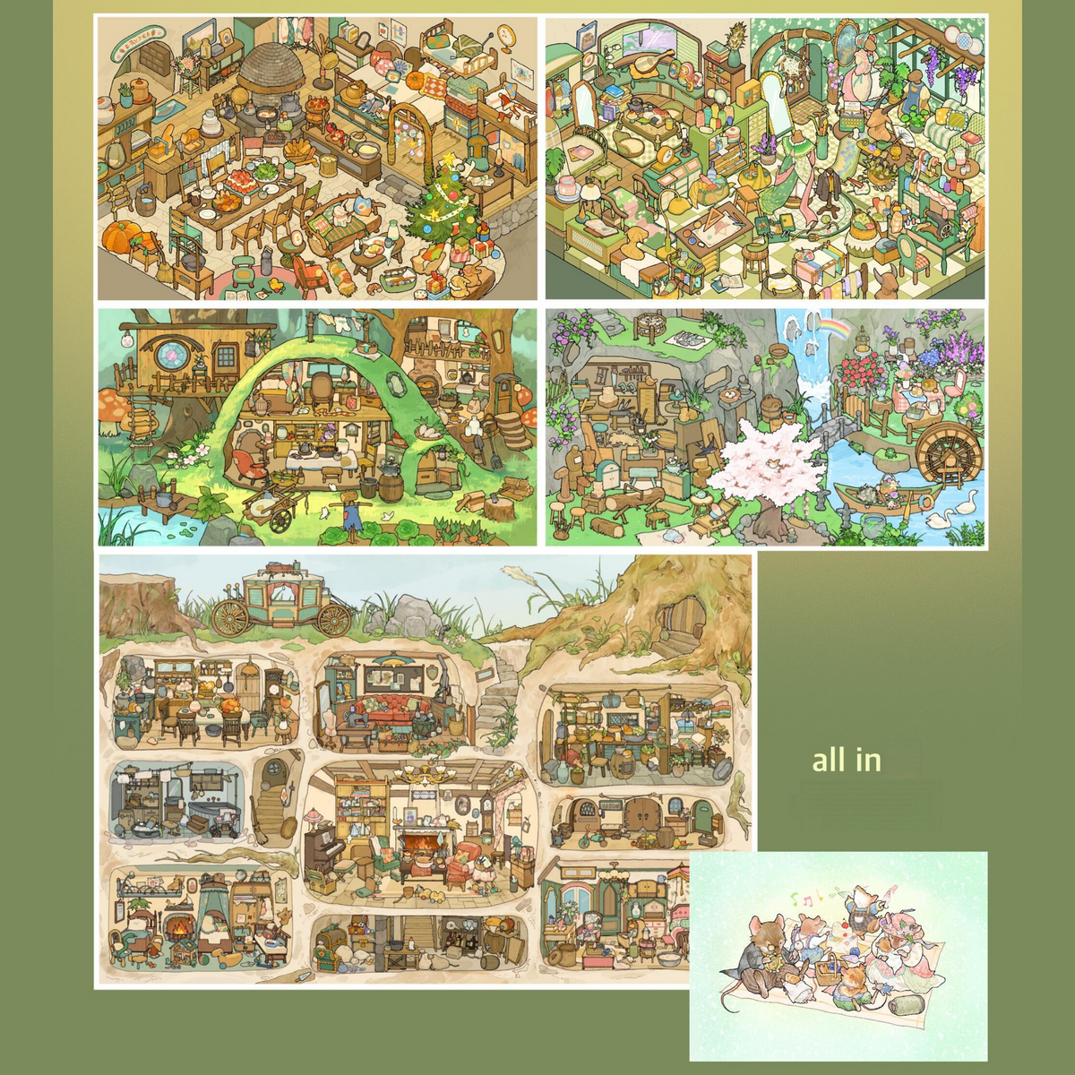 Forest Friends 3D Sticker | 5 Cute Miniature Scenes