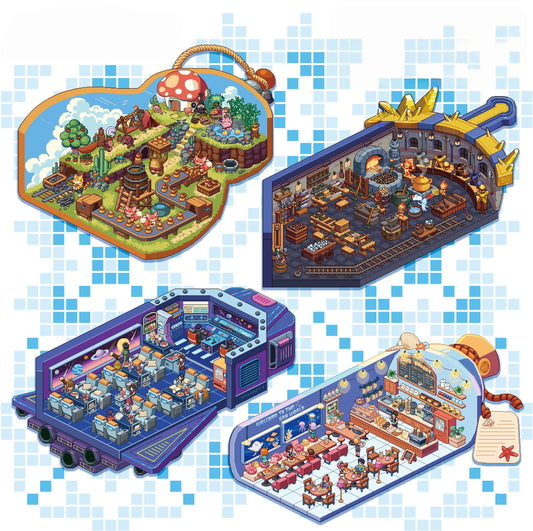 Pixel Surreal Journey 3D Sticker | 4 Cute Miniature Scenes
