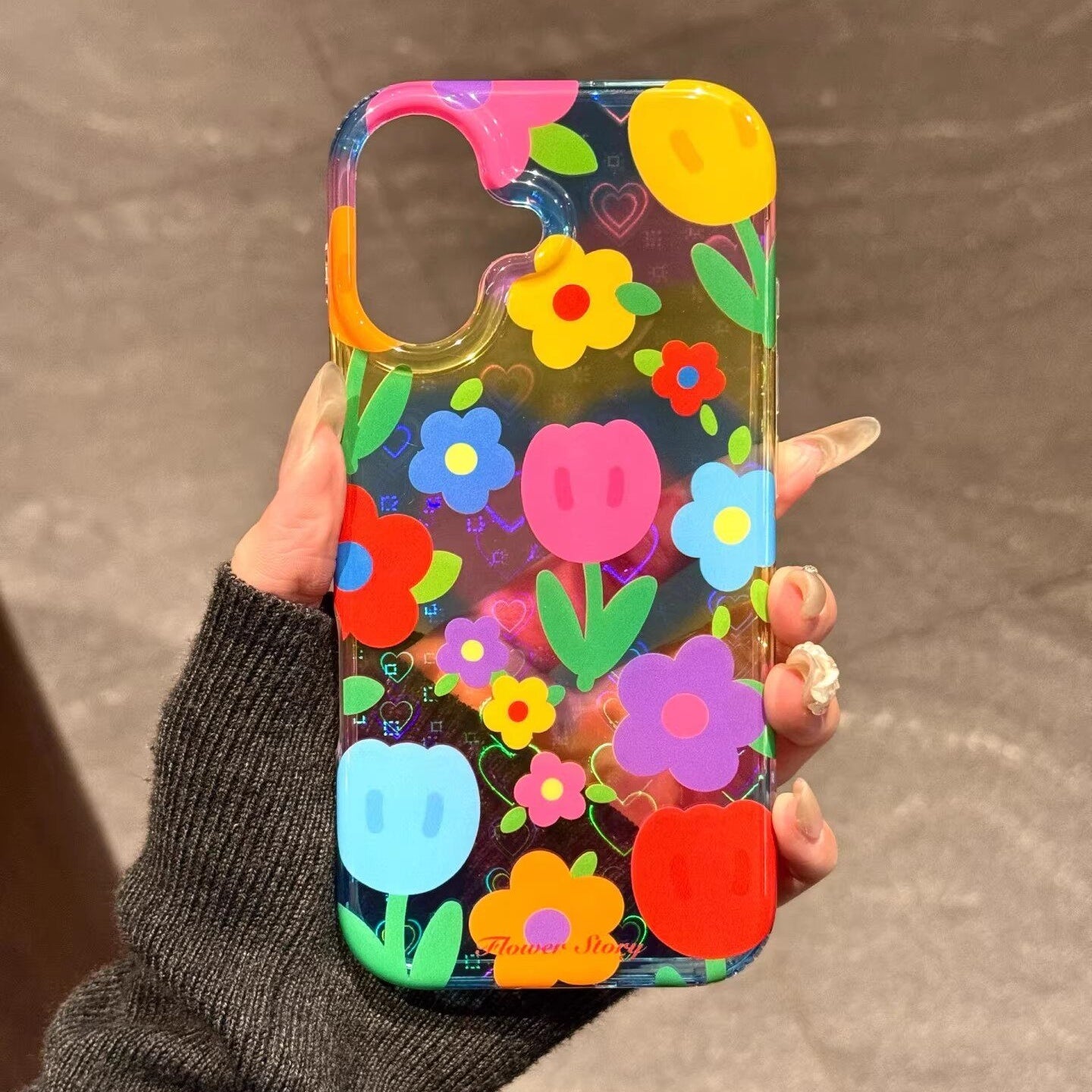 Laser Heart Colorful Tulip Acrylic Phone Case