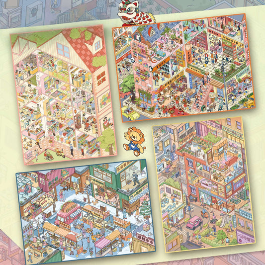 Busy Streets 3D Sticker | 4 Cute Miniature Scenes
