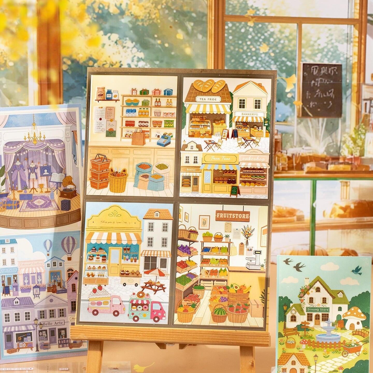 Relaxing Town 3D Sticker | 4 Cute Miniature Scenes