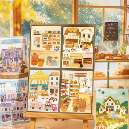 Relaxing Town 3D Sticker | 4 Cute Miniature Scenes