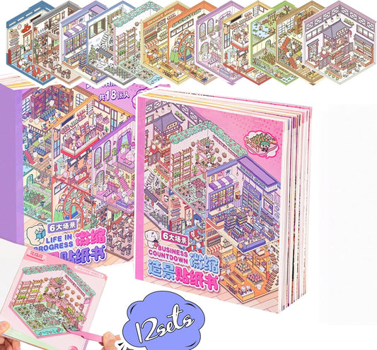 Tiny Animal Life 3D Sticker Material Book – Life in Progress (6 Scenes) | Business Countdown (6 Scenes)