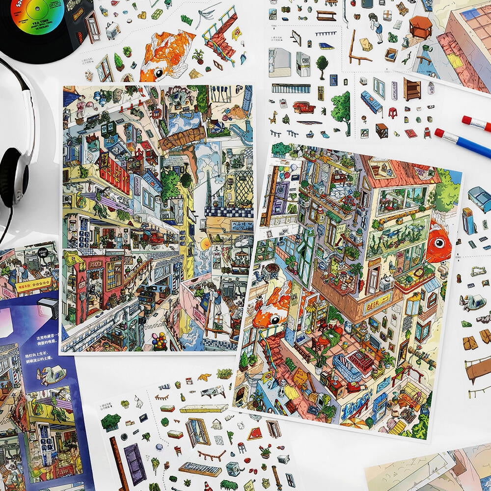 Fantastic Street 3D Sticker | 2 Cute Miniature Scenes