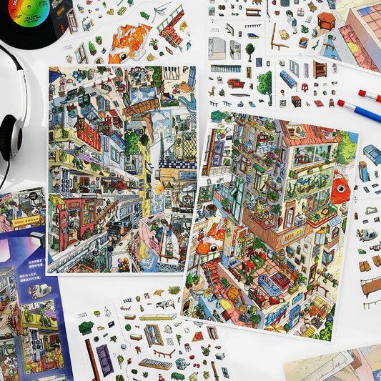 Fantastic Street 3D Sticker | 2 Cute Miniature Scenes