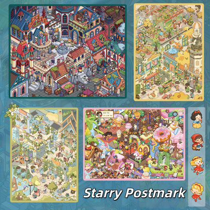 Starry Postmark 3D Sticker | 4 Cute Miniature Scenes