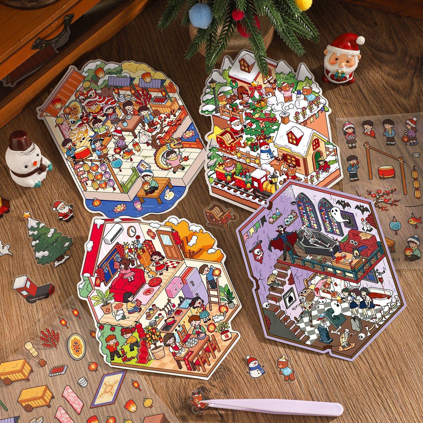 Celebrate the Festival 3D Sticker | 4 Cute Miniature Scenes