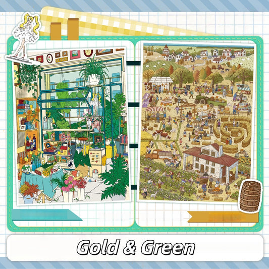 Gold & Green 3D Sticker | 2 Cute Miniature Scenes