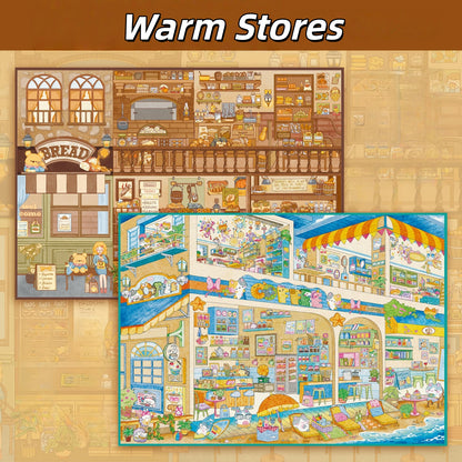 Warm Stores 3D Sticker | 2 Cute Miniature Scenes