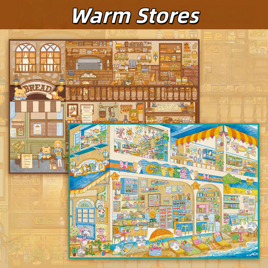 Warm Stores 3D Sticker | 2 Cute Miniature Scenes