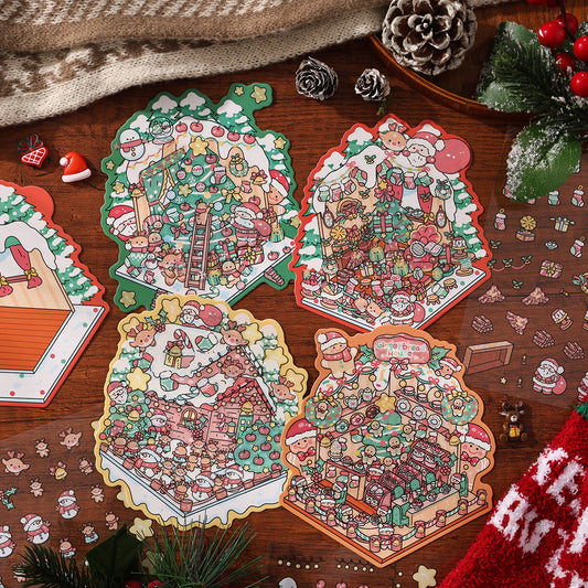 Merry Chrismas 3D Sticker | 4 Cute Miniature Scenes