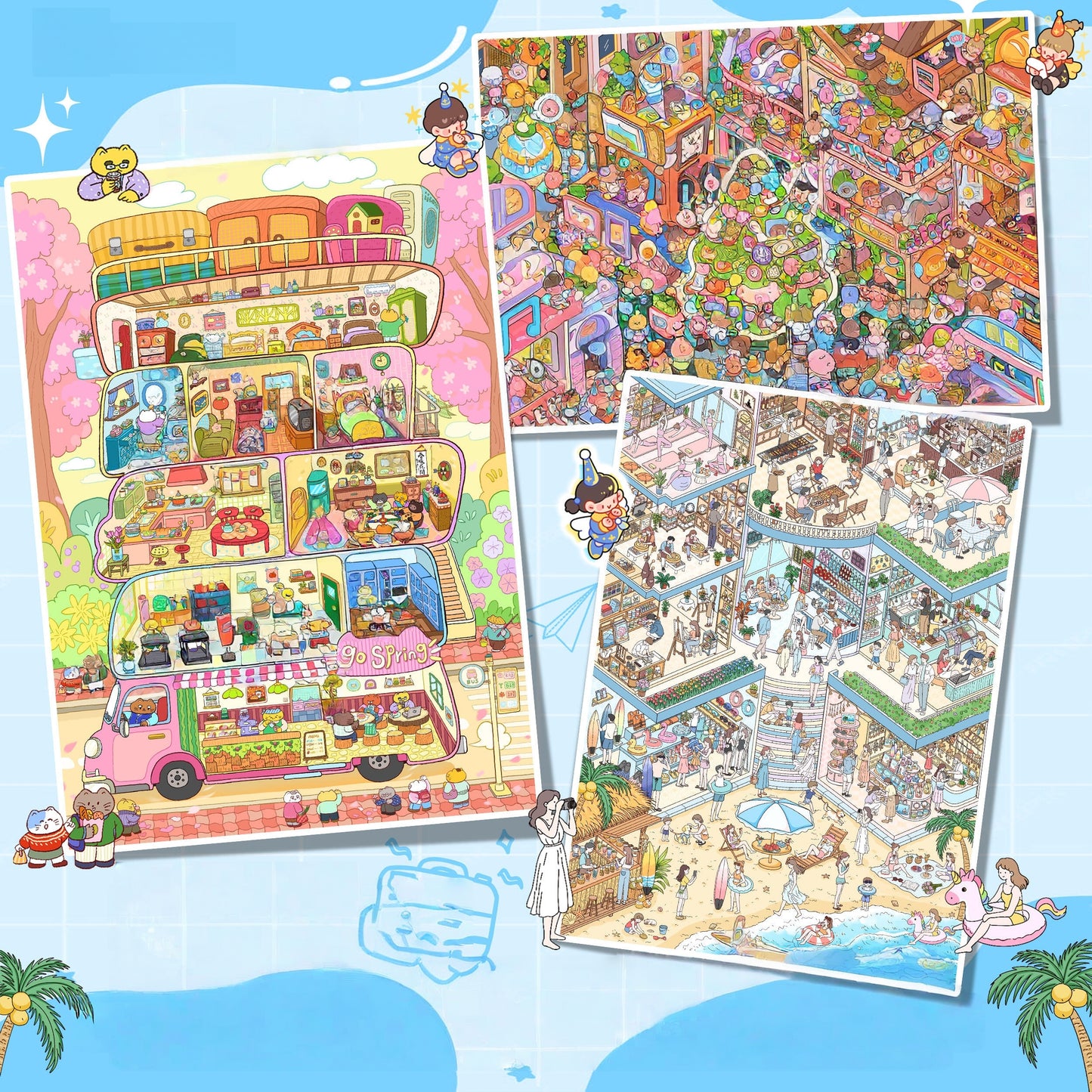 Glow Route 3D Sticker | 3 Cute Miniature Scenes
