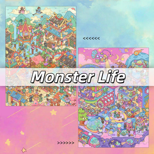 Monster Life 3D Sticker | 2 Cute Miniature Scenes