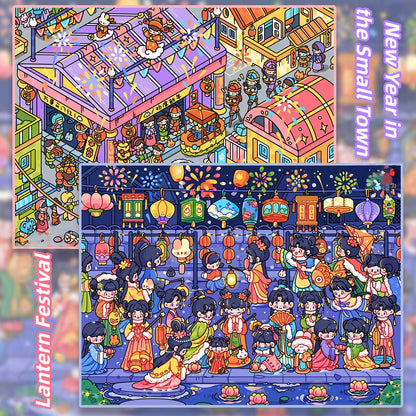 Festival Town 3D Sticker | 2 Cute Miniature Scenes