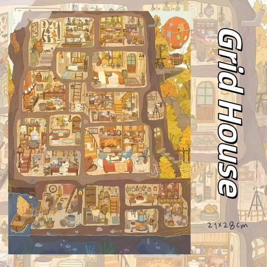 Grid House 3D Sticker