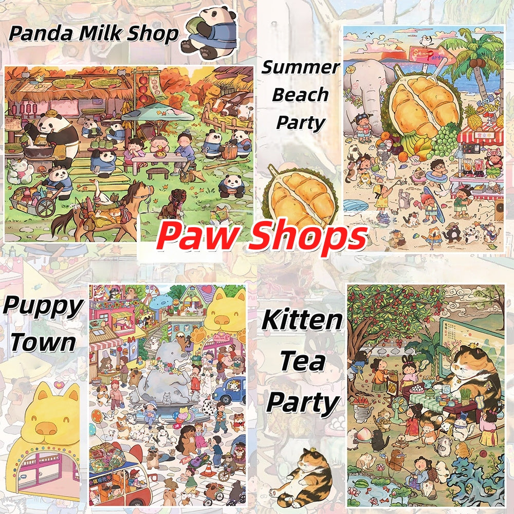 Paw Shops 3D Sticker | 4 Cute Miniature Scenes