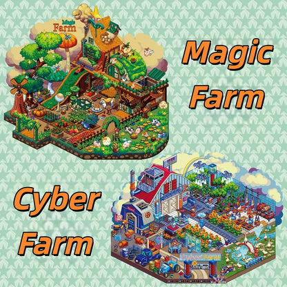 Cyberpunk Farm 3D Sticker | 2 Cute Miniature Scenes