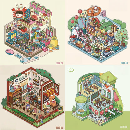 Daily Life Series 3D Sticker | 4 Cute Miniature Scenes