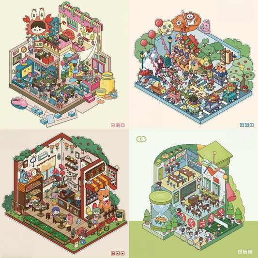 Daily Life Series 3D Sticker | 4 Cute Miniature Scenes