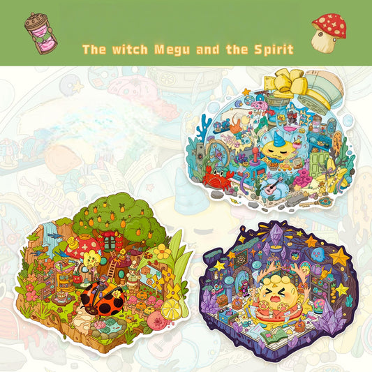 The Witch Megu and the Spirit 3D Sticker | 3 Cute Miniature Scenes