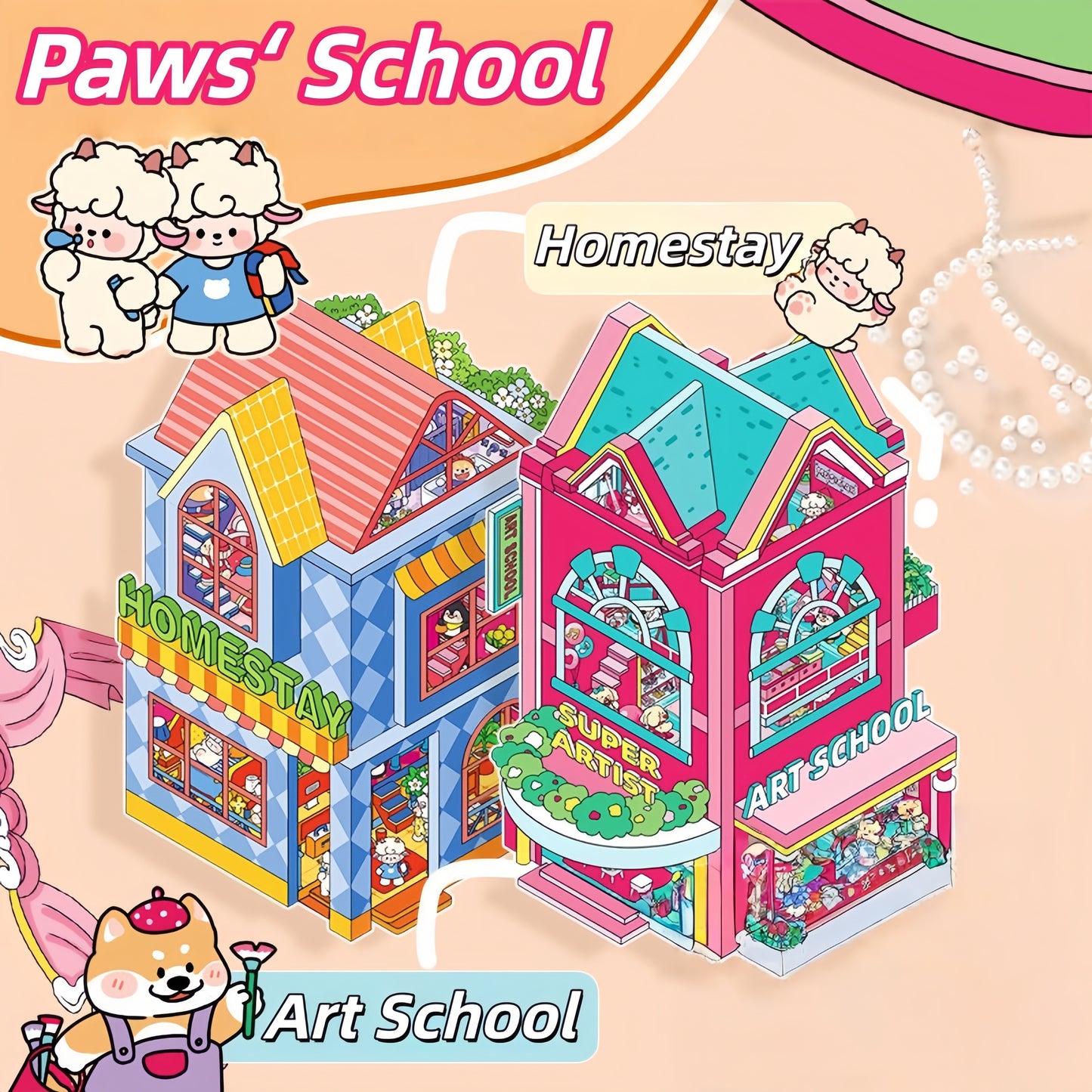 Paws‘ School 3D Sticker | 2 Cute Miniature Scenes