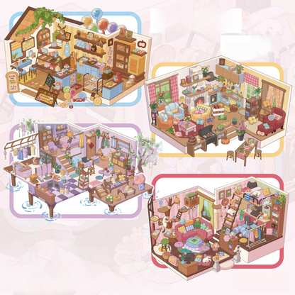 Cozy Town Corners 3D Sticker | 4 Cute Miniature Scenes
