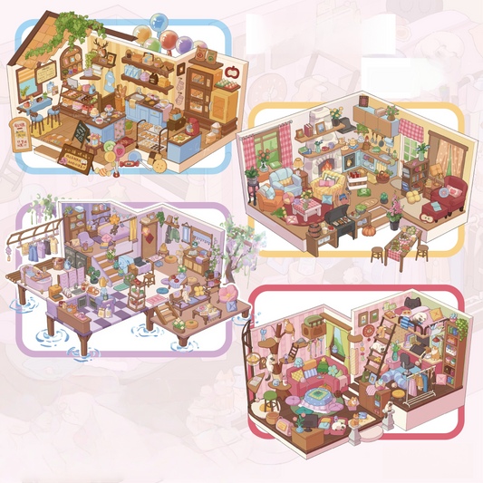 Cozy Town Corners 3D Sticker | 4 Cute Miniature Scenes
