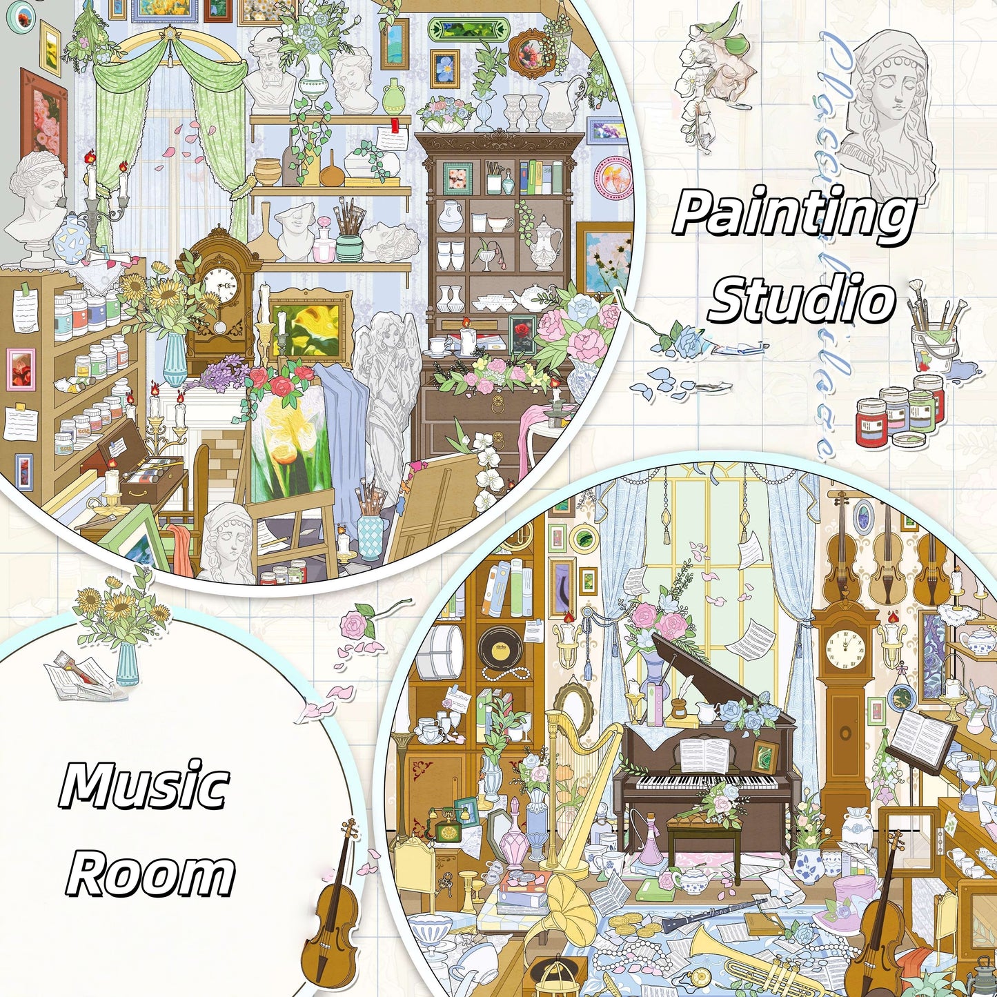 Classical Studio 3D Sticker | 2 Cute Miniature Scene