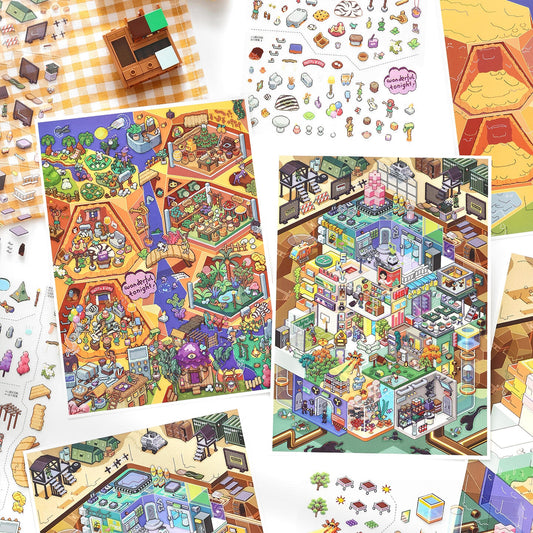 The Lost Tribes 3D Sticker | 2 Cute Miniature Scenes