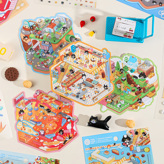 Cow Cat‘s Fun Daily 3D Sticker | 4 Cute Miniature Scenes