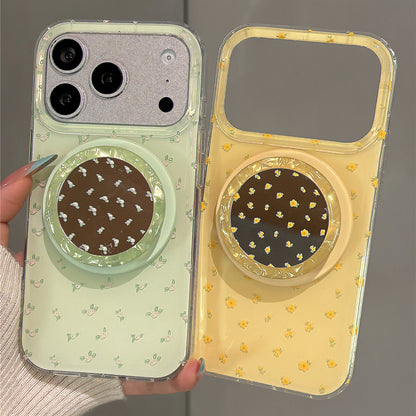 Mint Green Floral Mirror Magnetic Stand Acrylic Phone Case