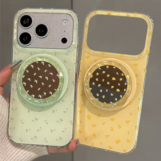 Mint Green Floral Mirror Magnetic Stand Acrylic Phone Case