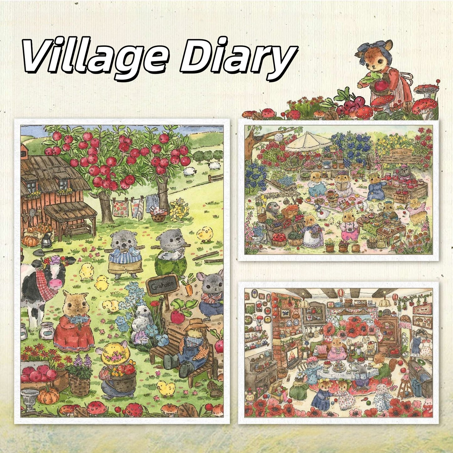 Village Diary 3D Sticker | 3 Cute Miniature Scenes