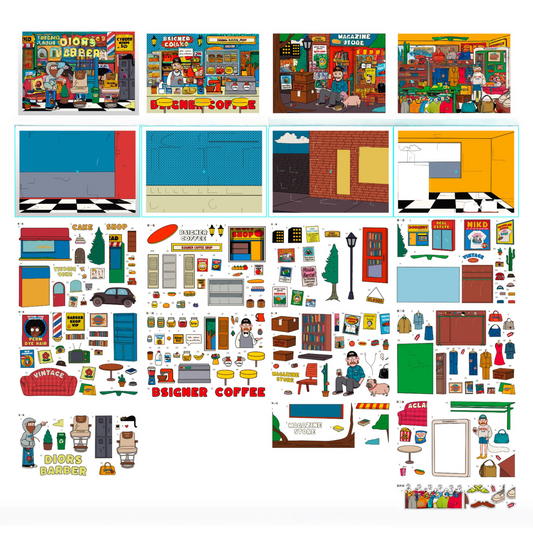 American Comic Life 3D Sticker | 4 Cute Miniature Scenes