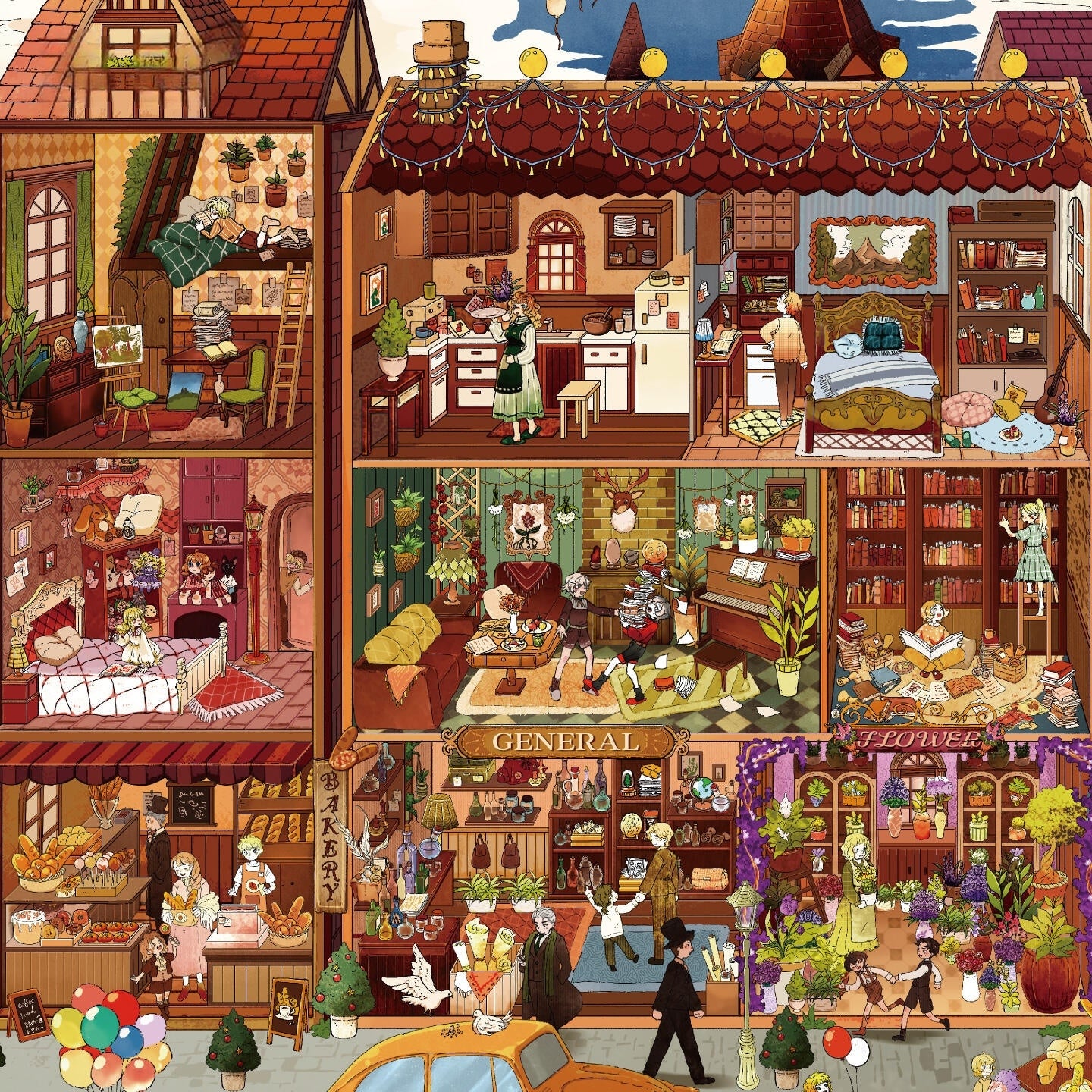British Retro Cottage 3D Sticker