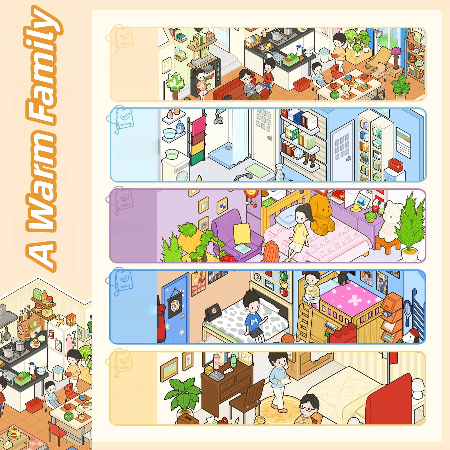 A Warm Family 3D Sticker | 5 Cute Miniature Scenes