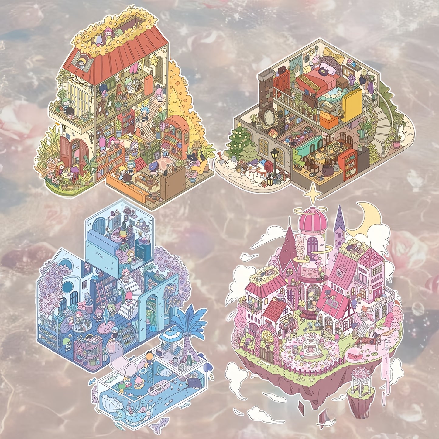 Four Seasons House 3D Sticker | 4 Cute Miniature Scenes