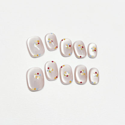 White Cat-Eye Dot Nails - Medium Square/Short Almond