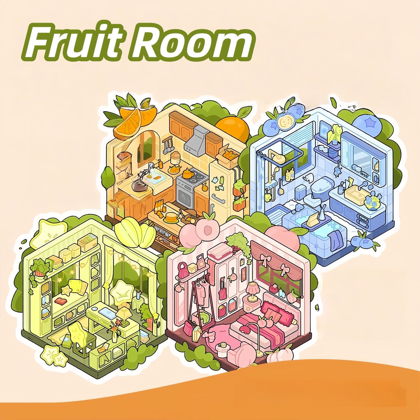 Fruit Room 3D Sticker | 4 Cute Miniature Scenes