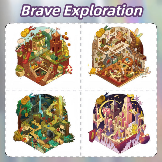 Brave Exploration 3D Sticker | 4 Cute Miniature Scenes