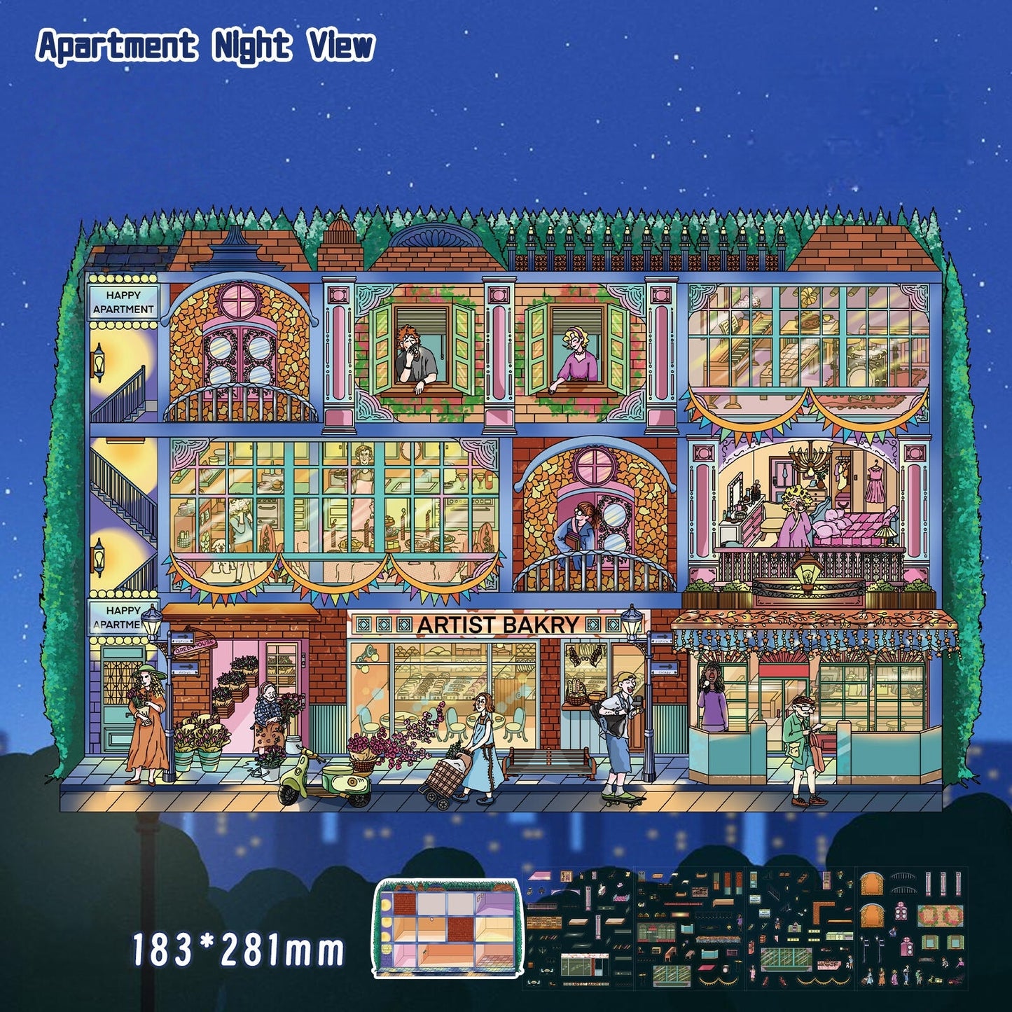 Apartment Night View 3D Sticker