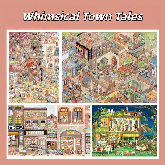 Whimsical Town Tales 3D Sticker | 4 Cute Miniature Scenes