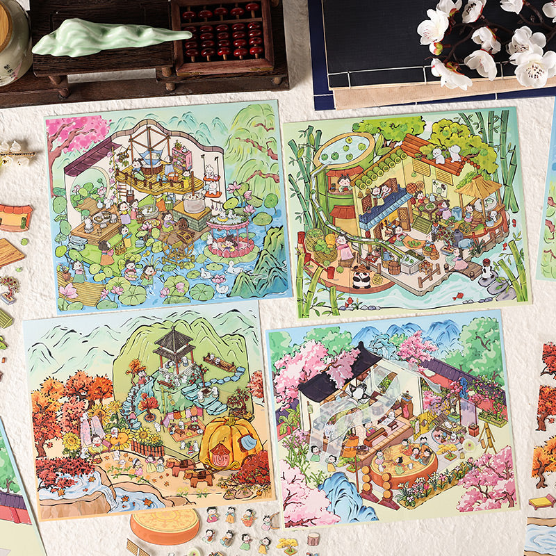 Chinese Courtyard 3D Sticker | 4 Cute Miniature Scenes