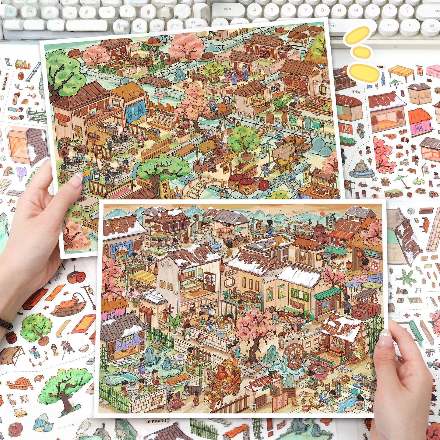 Fenghe Village 3D Sticker | 2 Cute Miniature Scenes