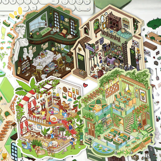 Verdant Vibes 3D Sticker | 4 Cute Miniature Scenes
