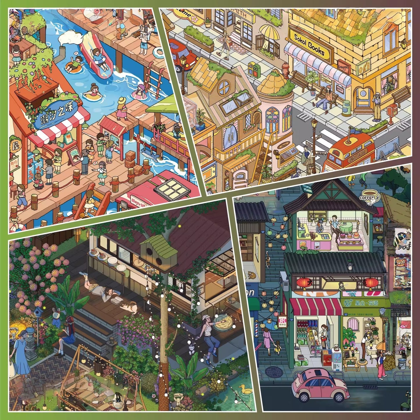 Four Seasons Town 3D Sticker | 4 Cute Miniature Scenes