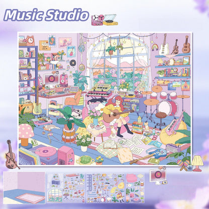 Girl's Studio 3D Sticker | 2 Cute Miniature Scenes