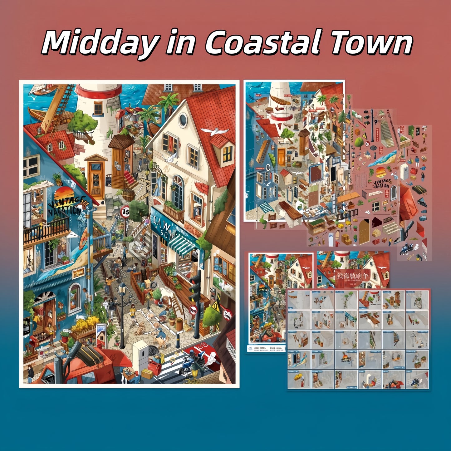 Town Street View 3D Sticker | 2 Cute Miniature Scenes